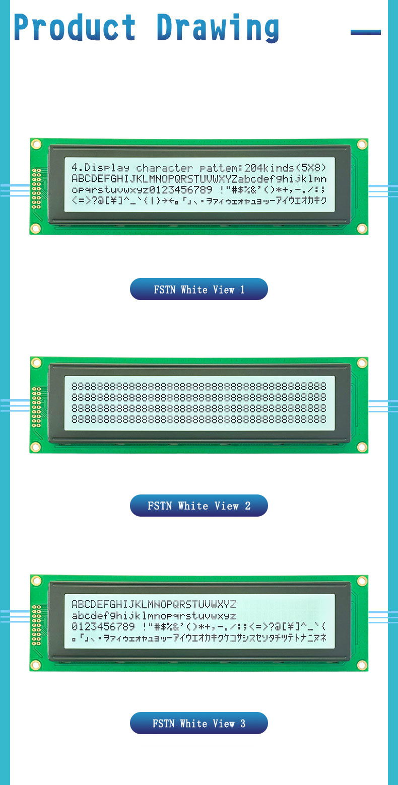 LCD Character Display Sizes for 40x4 Module Selection