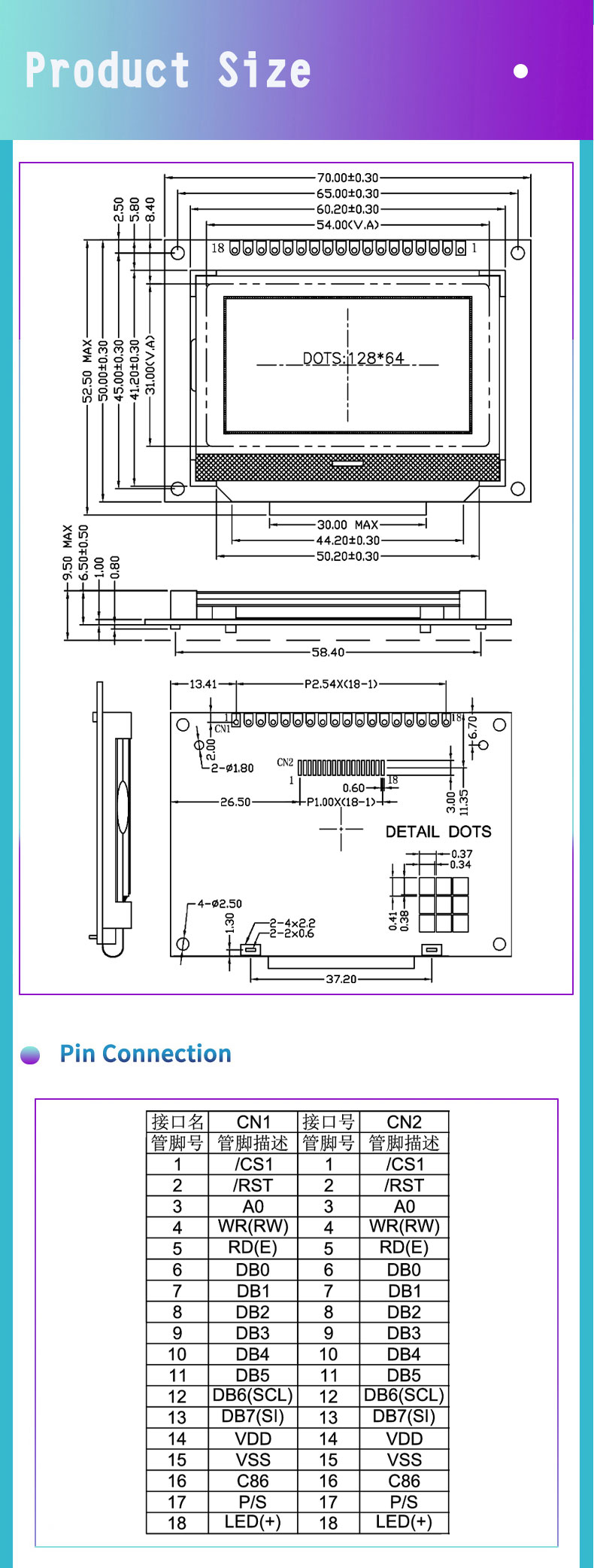 765 R Display Cog LCD Display 128x64 Graphic Dot Matrix Embedded Module