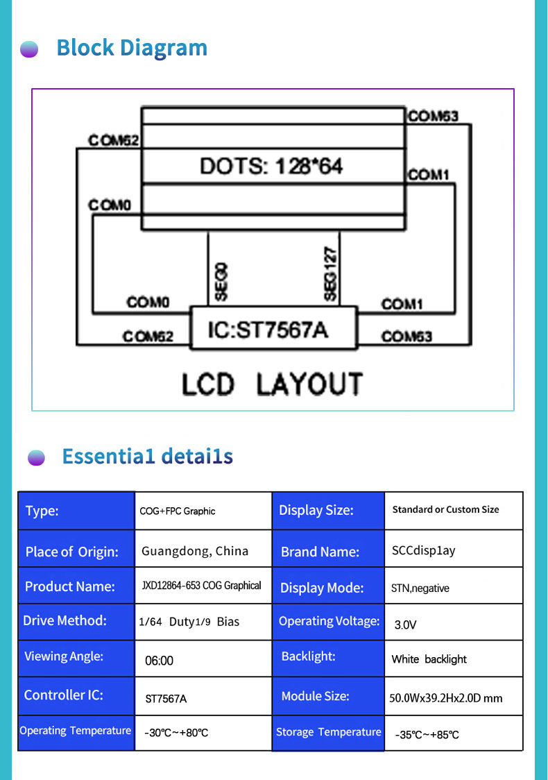 Box Lcd Pattern Custom Glass LCD Display-12864 Graphic Dot Matrix Screen
