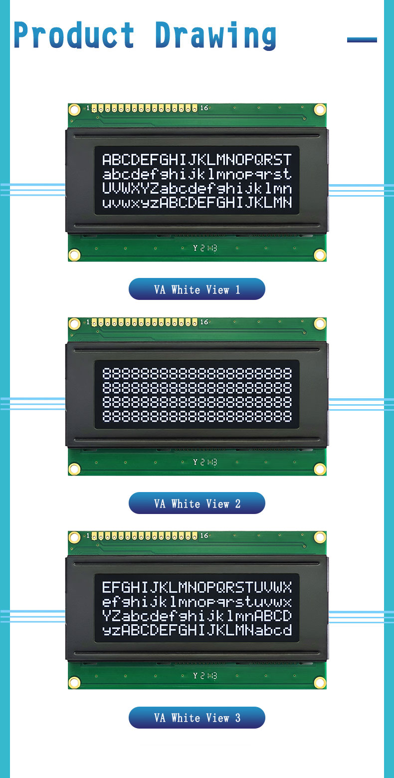 Display Readout Panel 4 Line 20 Character LCD Display VA White Readout Panel