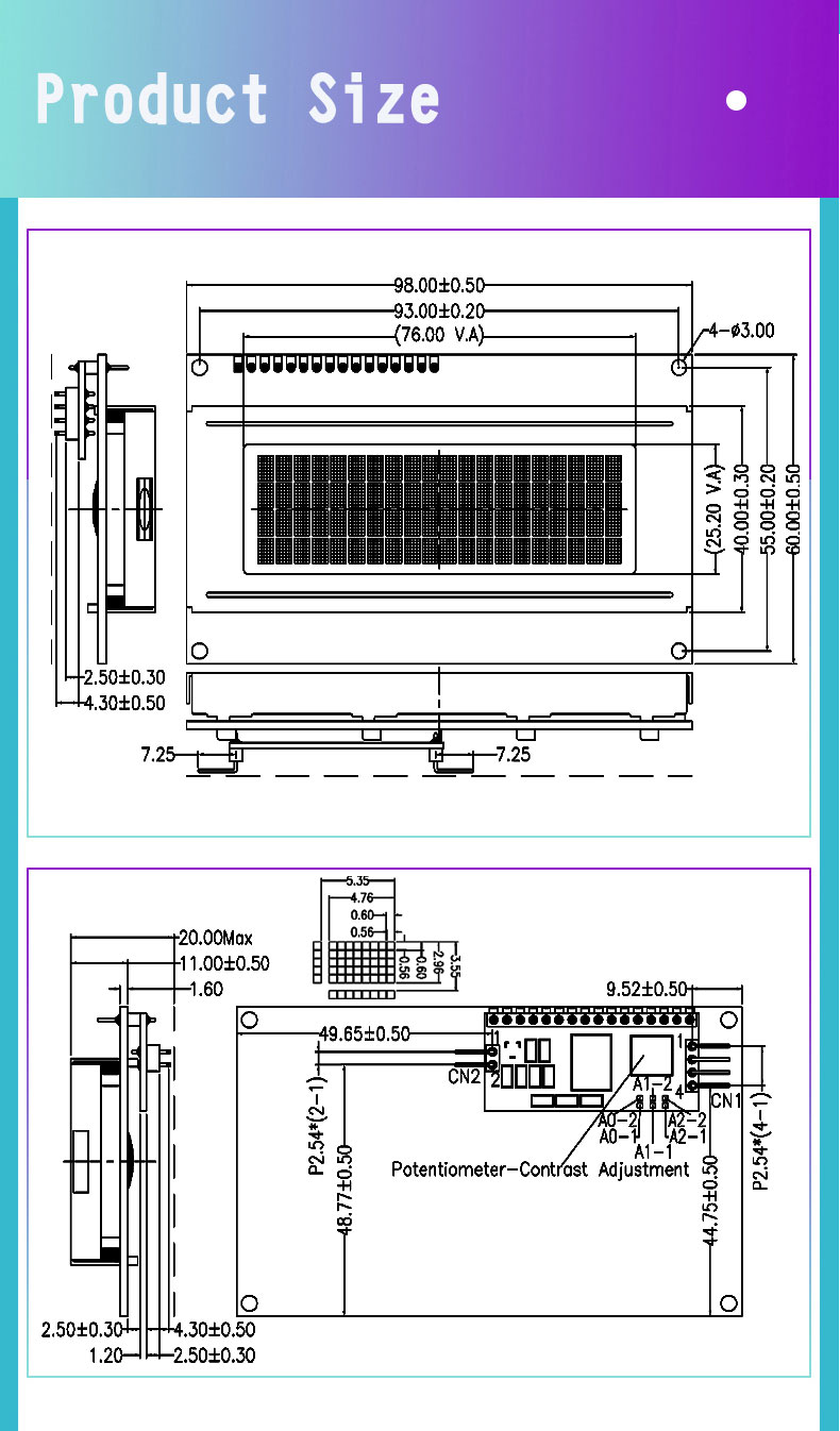 20X4 line Character Module - LED Backlit LCD Display Screen