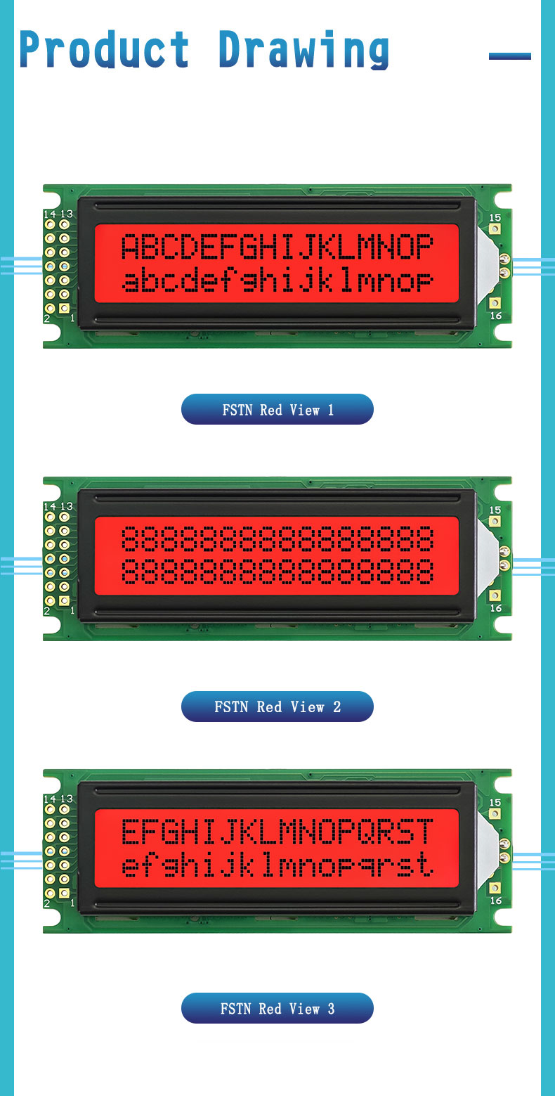 16X2 LCD Display Screen Slim FSTN Readout for Panels