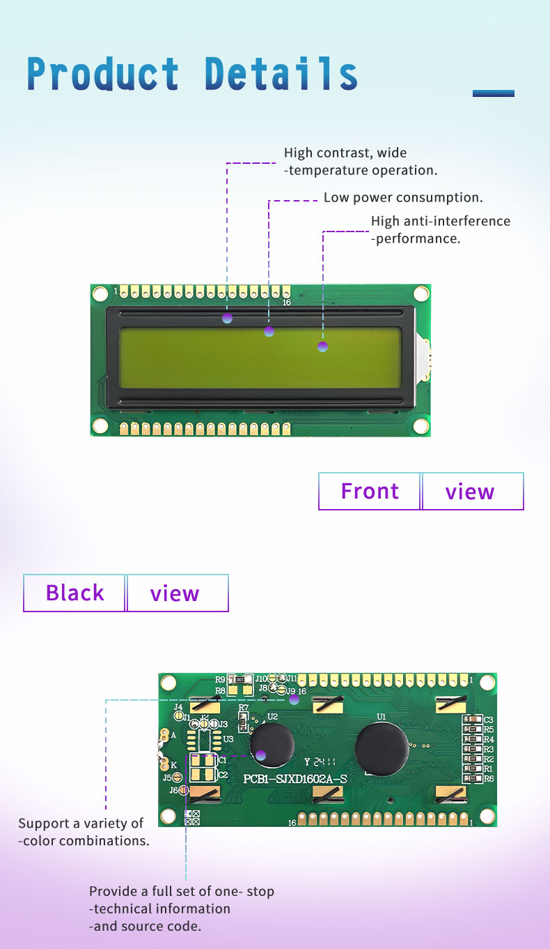 Device Lcm Character 1602 LCM Yellow Backlit LCD for Small Devices