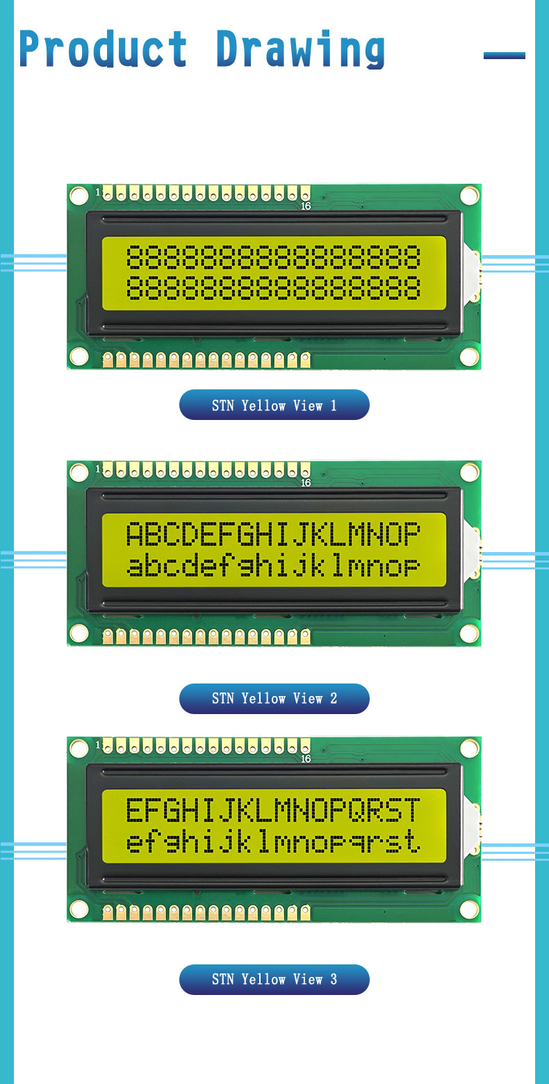 Device Lcm Character 1602 LCM Yellow Backlit LCD for Small Devices